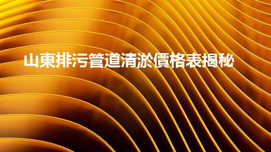 山東排污管道清淤價格表揭秘！真相竟然如此驚人？！